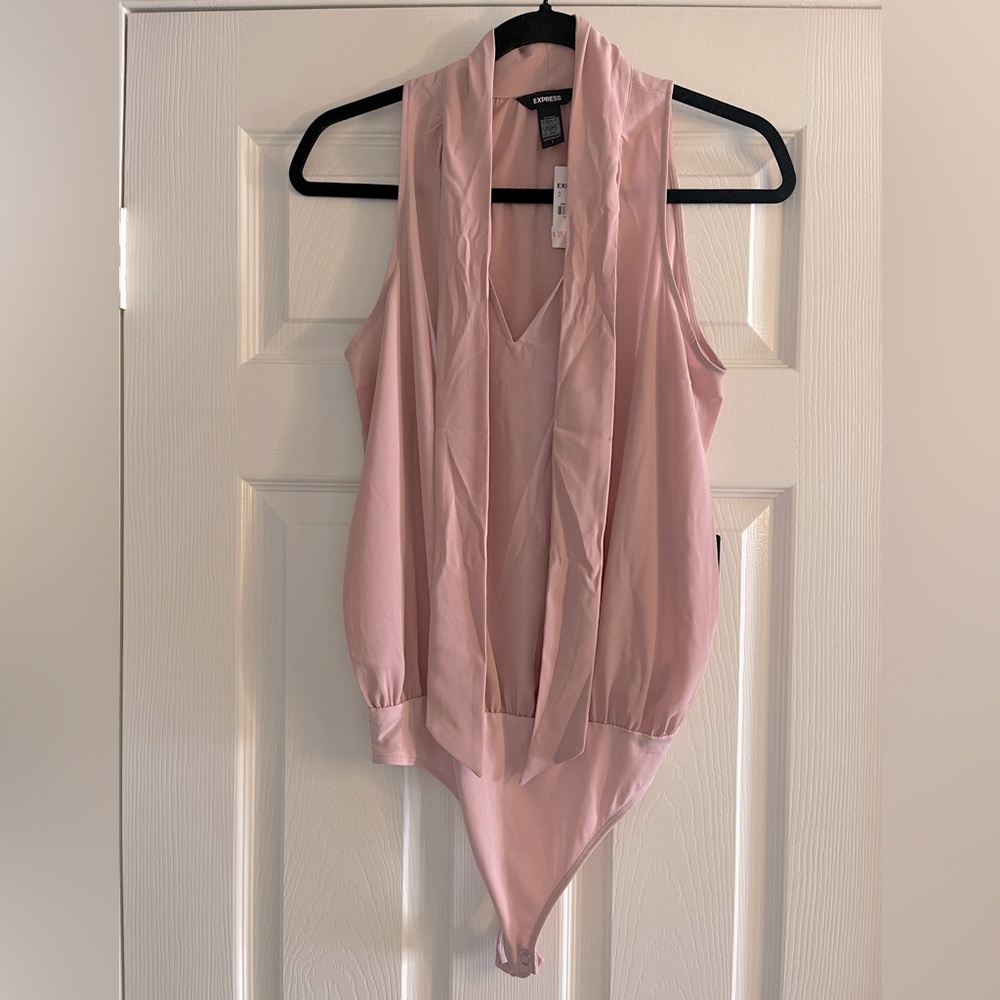 Express mauve pink bodysuit with tie neck